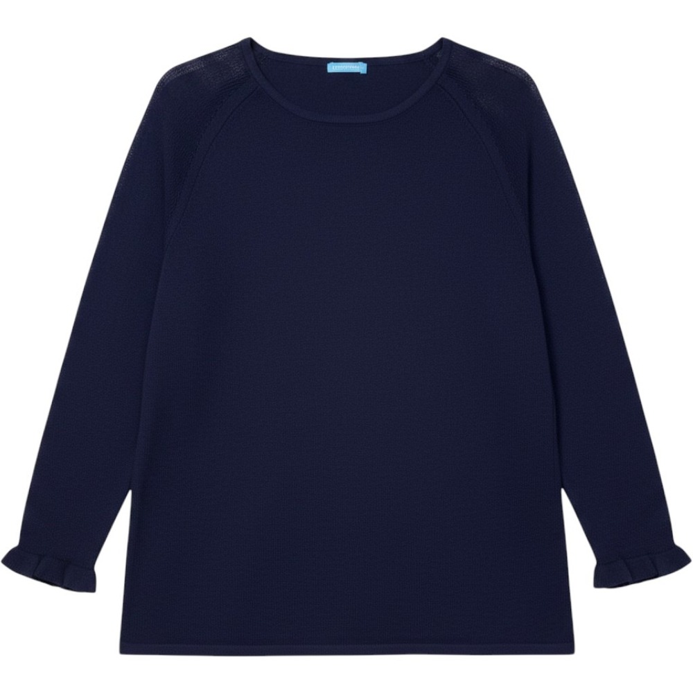 J. McLaughlin NWT Navy Boat Neck Knit Sweater Large Open Knit Sleeve